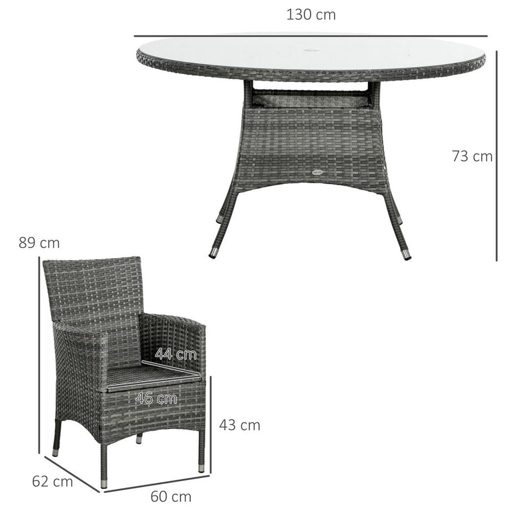 Outsunny 6 Seater Rattan Garden Furniture Set w/ Glass Tabletop, Mixed Grey - SILVIONIX