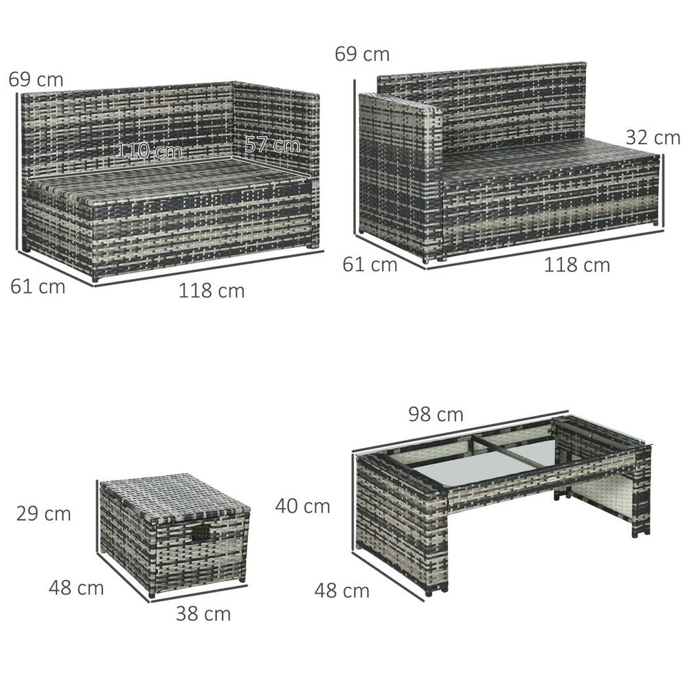 Outsunny 6pcs Garden Furniture Sofa Set, Rattan 3 Armchairs 2 Footstools Table - SILVIONIX