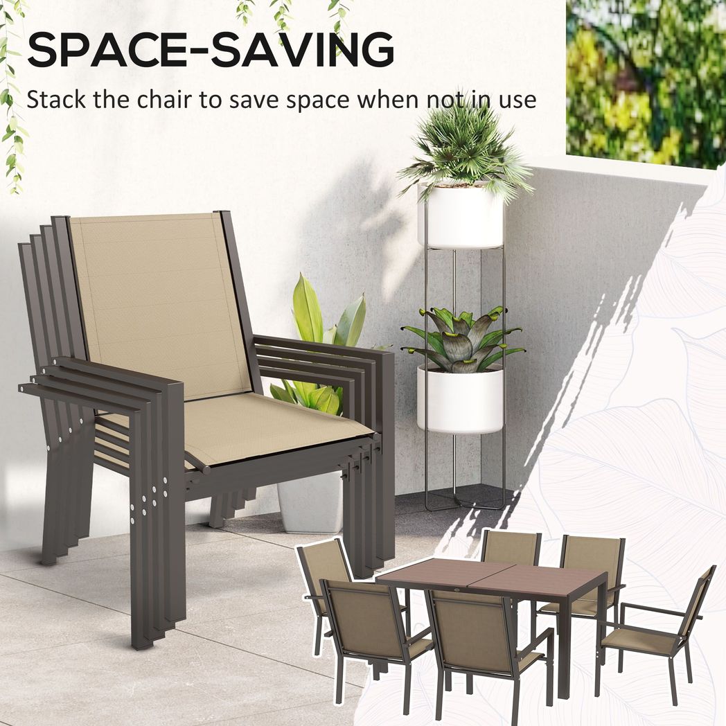 Outsunny 7 PCs Garden Dining Set, Wood - plastic Composite Table & 6 Chairs, Khaki - SILVIONIX