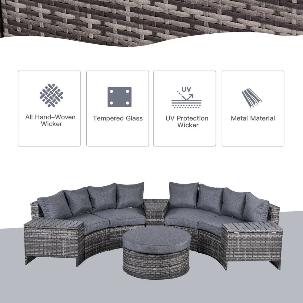 Outsunny 8 PCs Patio Rattan Conversation Furniture Set w/ Side Table & Cushioned - SILVIONIX