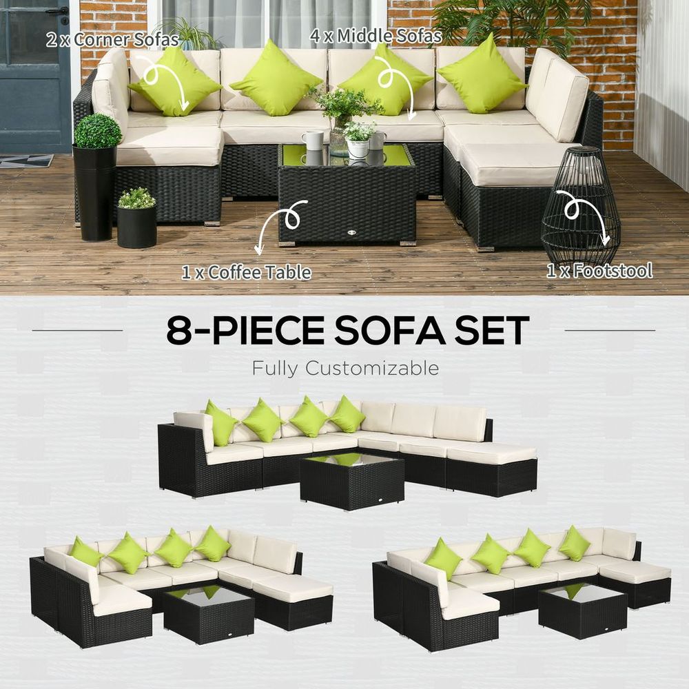 Outsunny 8 Pieces Patio Rattan Sofa Set Garden Furniture Set for Outdoor Black - SILVIONIX