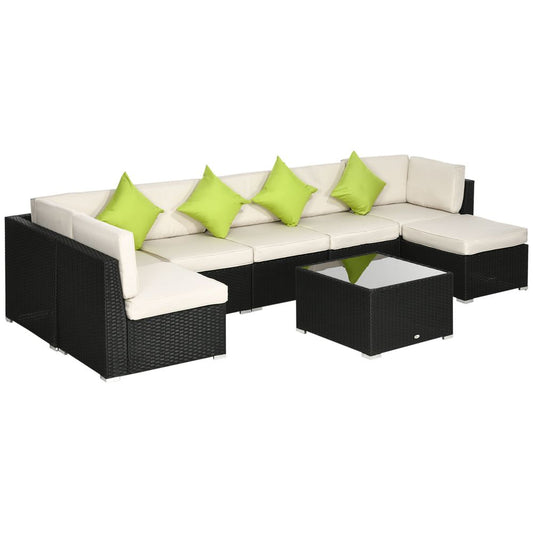 Outsunny 8 Pieces Patio Rattan Sofa Set Garden Furniture Set for Outdoor Black - SILVIONIX