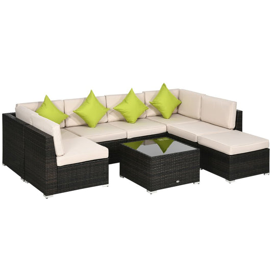 Outsunny 8 Pieces Patio Rattan Sofa Set Garden Furniture Set for Outdoor Brown - SILVIONIX