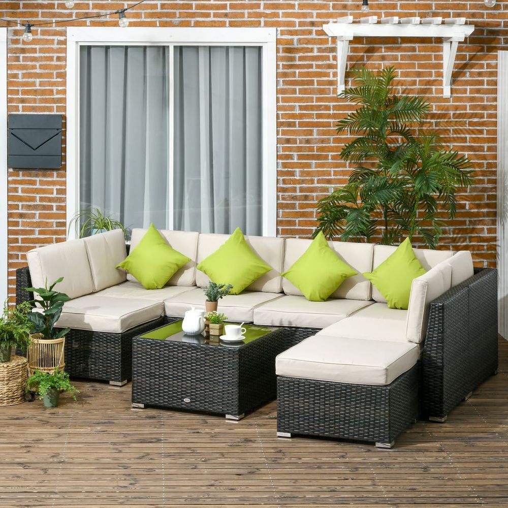 Outsunny 8 Pieces Patio Rattan Sofa Set Garden Furniture Set for Outdoor Brown - SILVIONIX