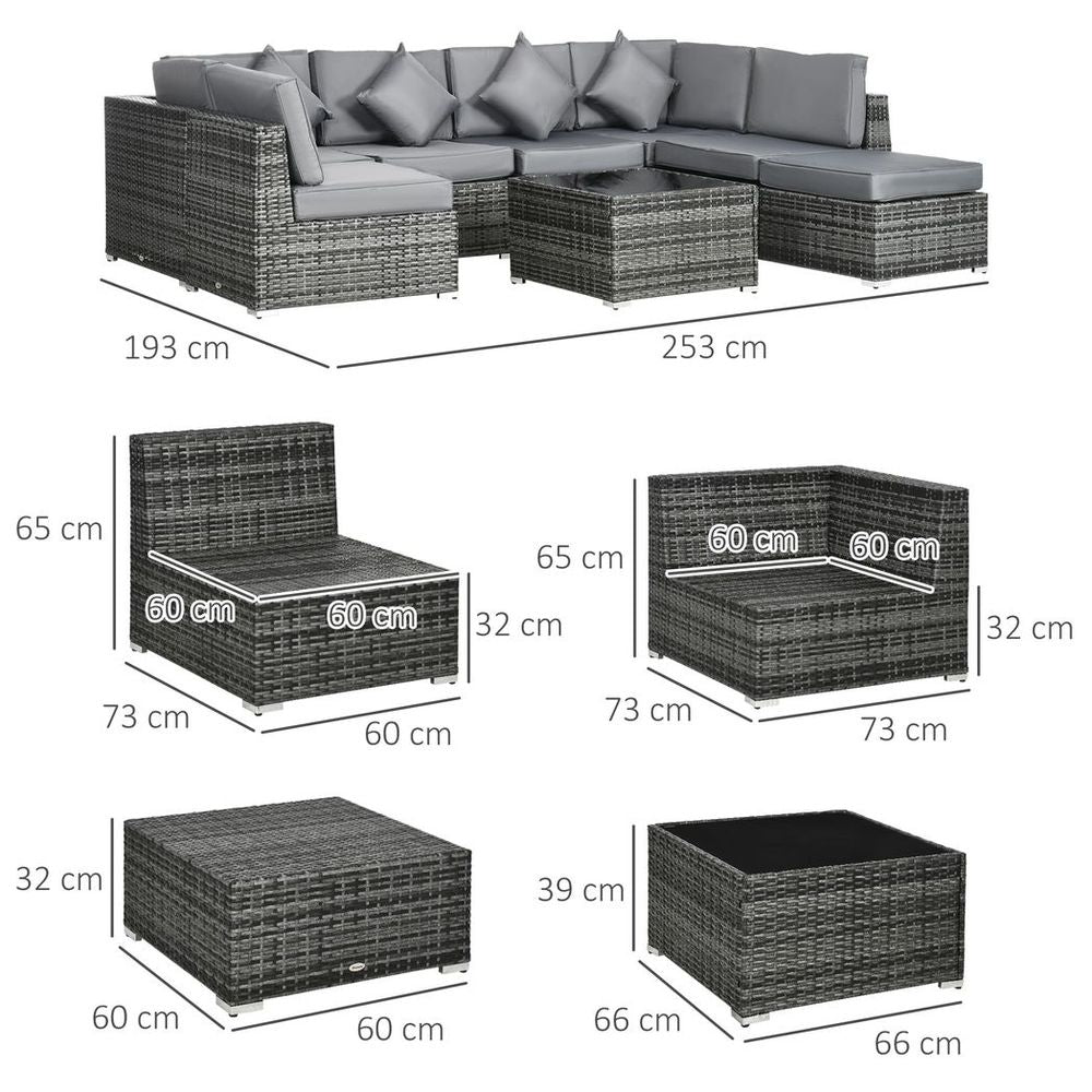 Outsunny 8 Pieces Patio Rattan Sofa Set Garden Furniture Set for Outdoor Grey - SILVIONIX