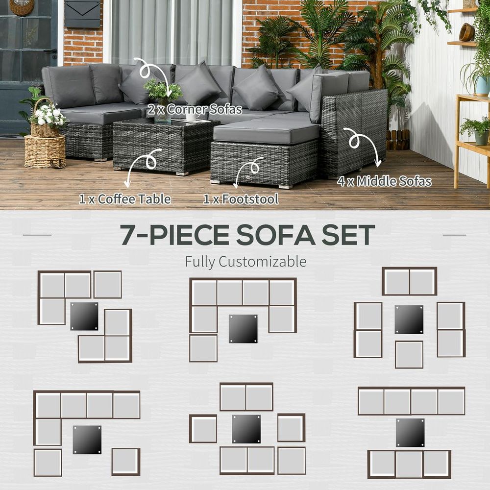 Outsunny 8 Pieces Patio Rattan Sofa Set Garden Furniture Set for Outdoor Grey - SILVIONIX