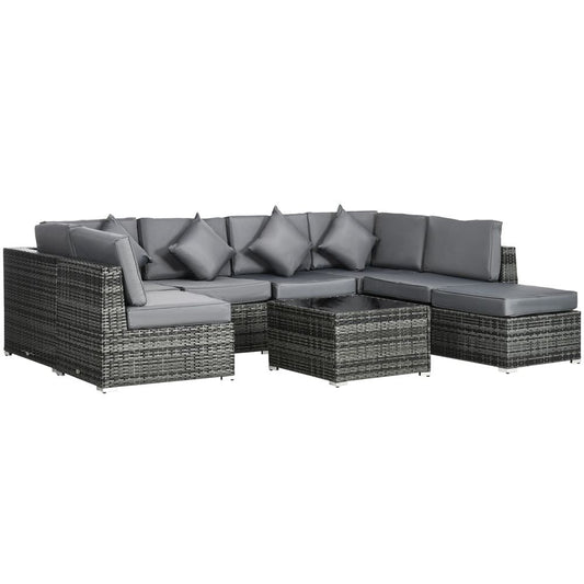 Outsunny 8 Pieces Patio Rattan Sofa Set Garden Furniture Set for Outdoor Grey - SILVIONIX