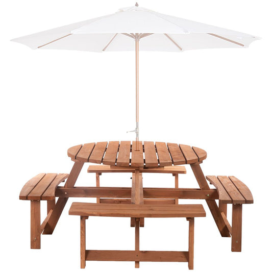 Outsunny 8 - Seater Wooden Picnic Set - Fir Wood - SILVIONIX