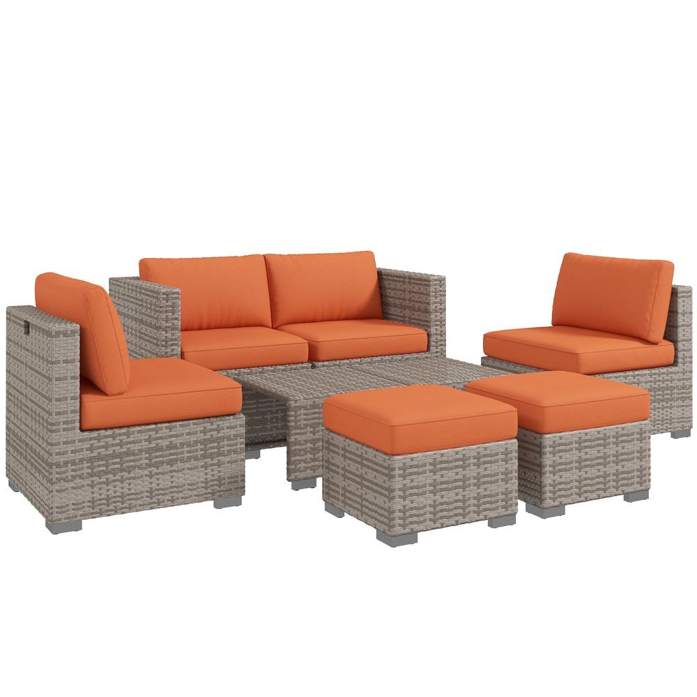 Outsunny 8pc Outdoor Patio Furniture Set Weather Wicker Rattan Sofa Chair Orange - SILVIONIX