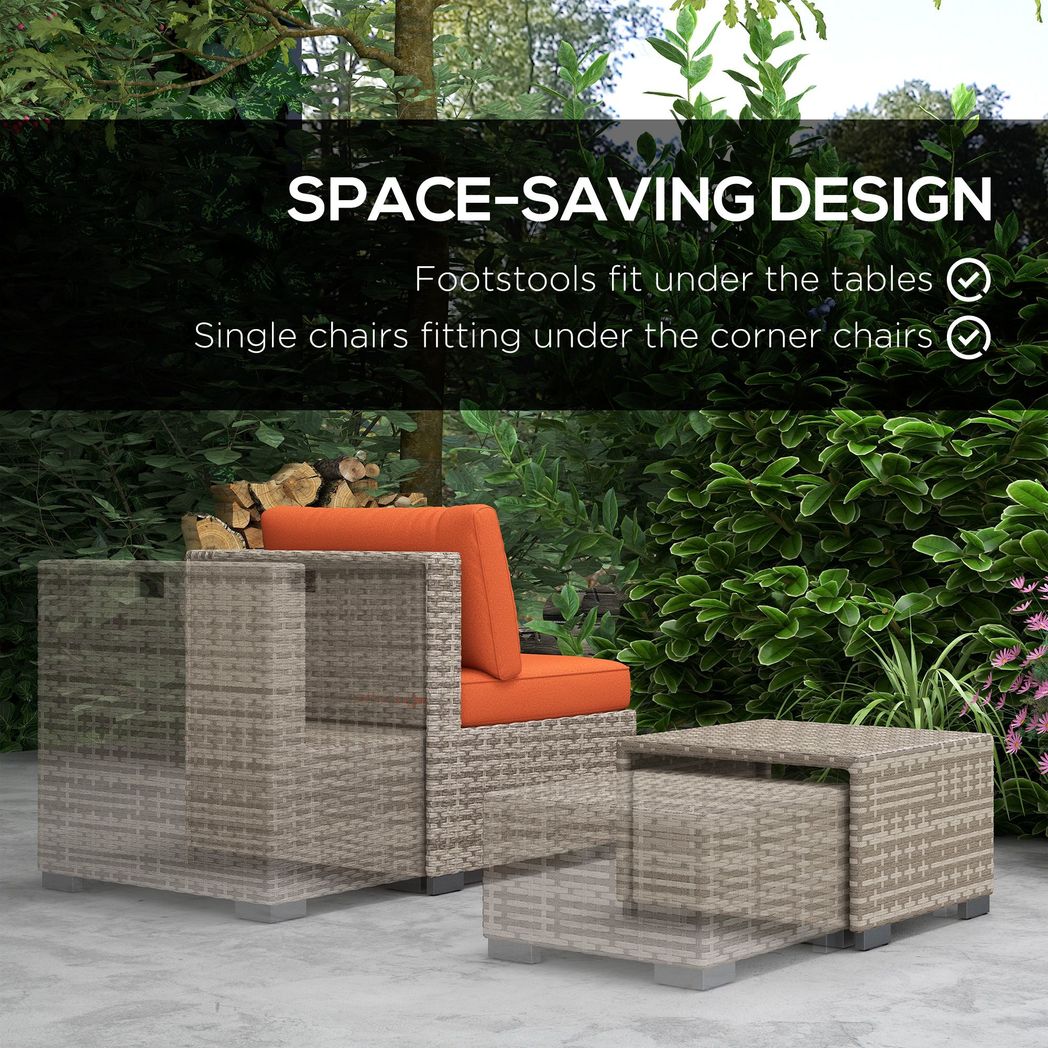 Outsunny 8pc Outdoor Patio Furniture Set Weather Wicker Rattan Sofa Chair Orange - SILVIONIX