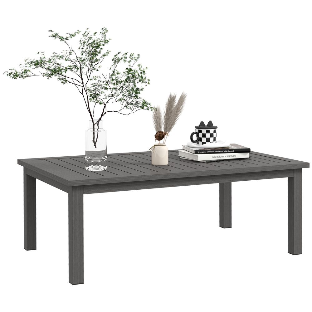 Outsunny Aluminium Outdoor Coffee Table Patio Table with Brown Wood Grain Effect - SILVIONIX