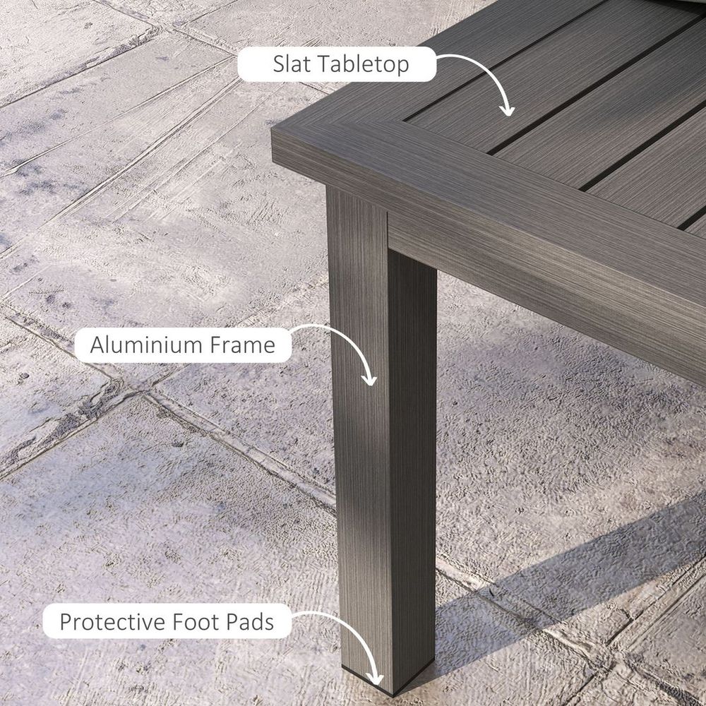 Outsunny Aluminium Outdoor Coffee Table Patio Table with Brown Wood Grain Effect - SILVIONIX