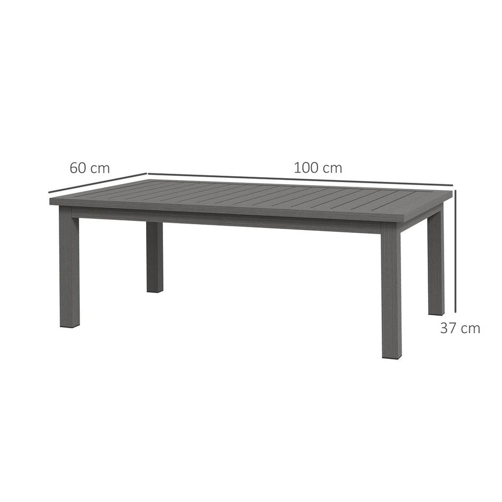 Outsunny Aluminium Outdoor Coffee Table Patio Table with Brown Wood Grain Effect - SILVIONIX