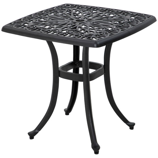 Outsunny Cast Aluminium Bistro Table with Umbrella Hole for Poolside, Black - SILVIONIX