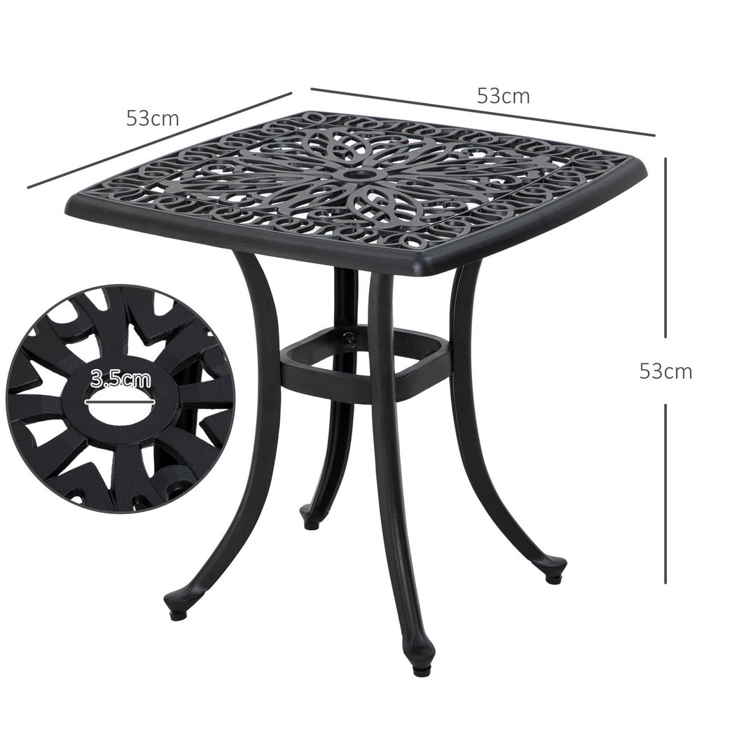 Outsunny Cast Aluminium Bistro Table with Umbrella Hole for Poolside, Black - SILVIONIX