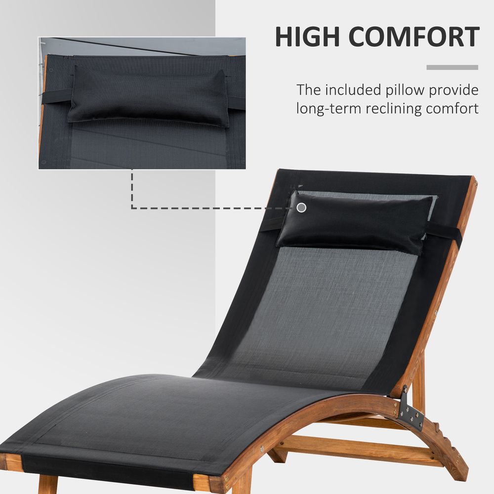 Outsunny Ergonomic Outdoor Chaise w/ Adjustable Back and Pillow for Garden Black - SILVIONIX