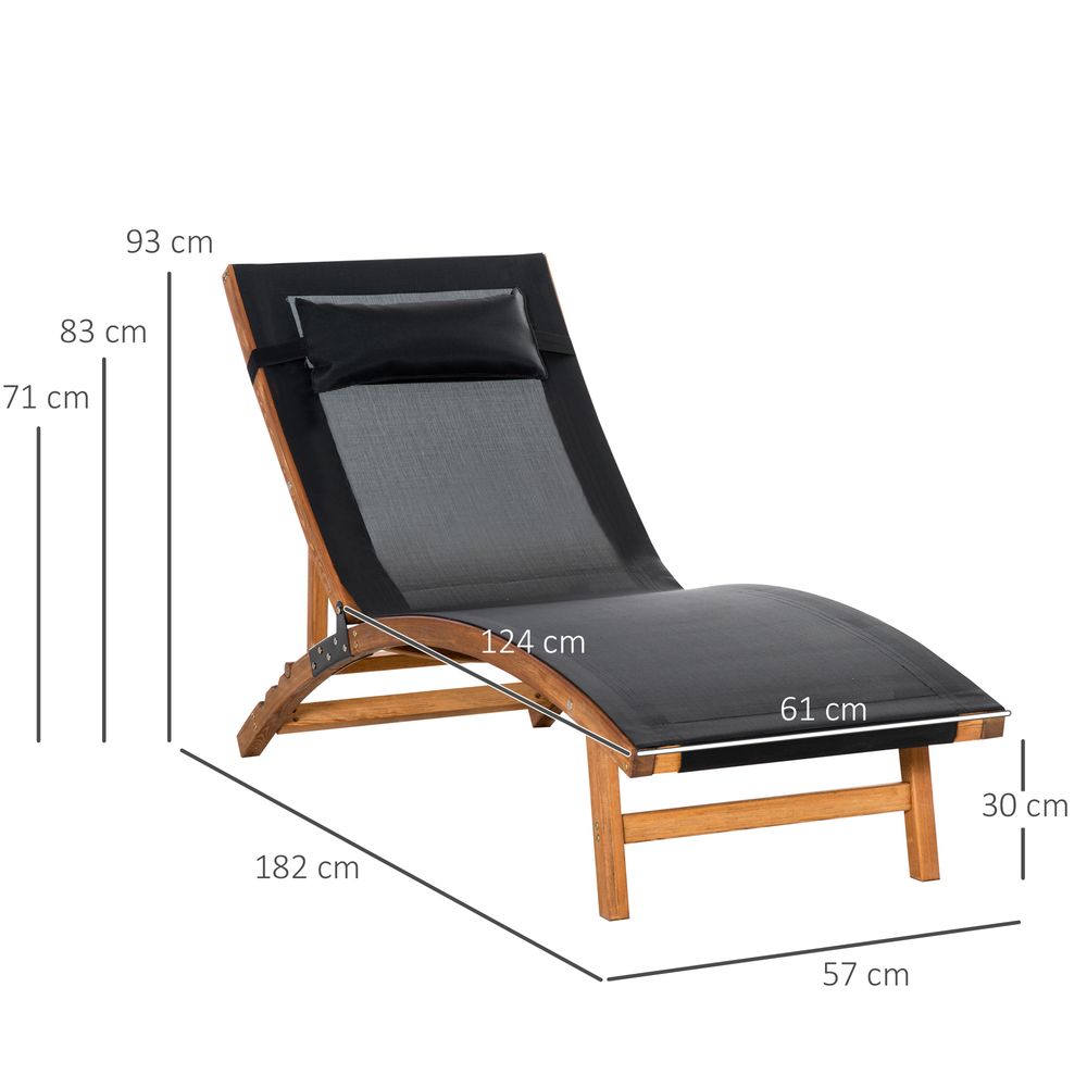 Outsunny Ergonomic Outdoor Chaise w/ Adjustable Back and Pillow for Garden Black - SILVIONIX