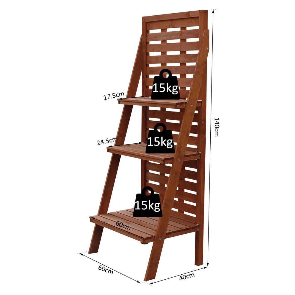 Outsunny Fir Wood 3 - Tier Outdoor Plant Ladder Stand Burnt Orange Tone - SILVIONIX