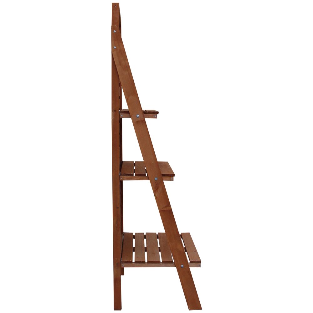 Outsunny Fir Wood 3 - Tier Outdoor Plant Ladder Stand Burnt Orange Tone - SILVIONIX