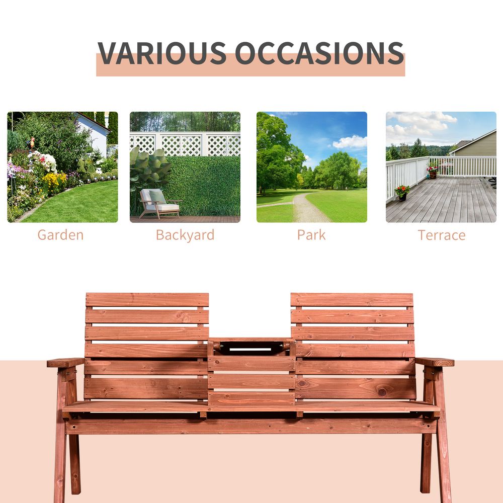 Outsunny Fir Wood Convertible 2 to 3 Seater Outdoor Garden Bench Wood Tone - SILVIONIX