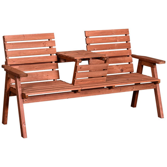 Outsunny Fir Wood Convertible 2 to 3 Seater Outdoor Garden Bench Wood Tone - SILVIONIX