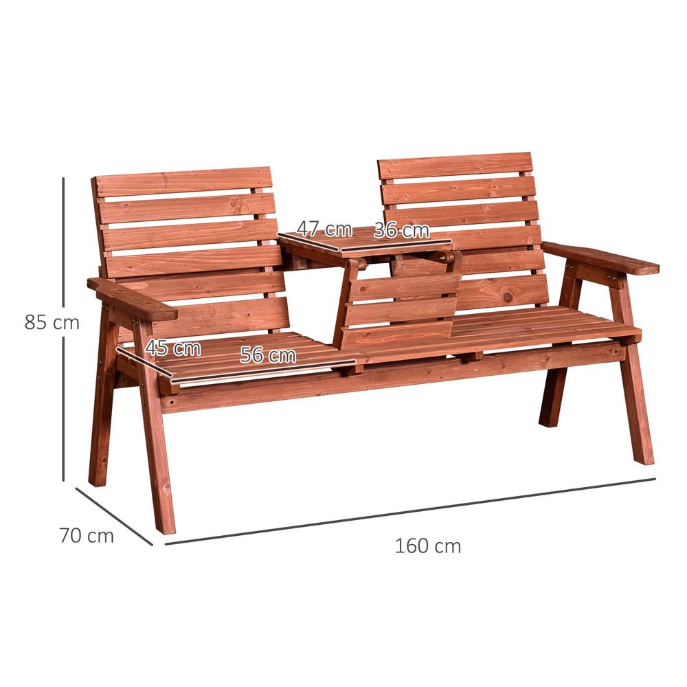 Outsunny Fir Wood Convertible 2 to 3 Seater Outdoor Garden Bench Wood Tone - SILVIONIX