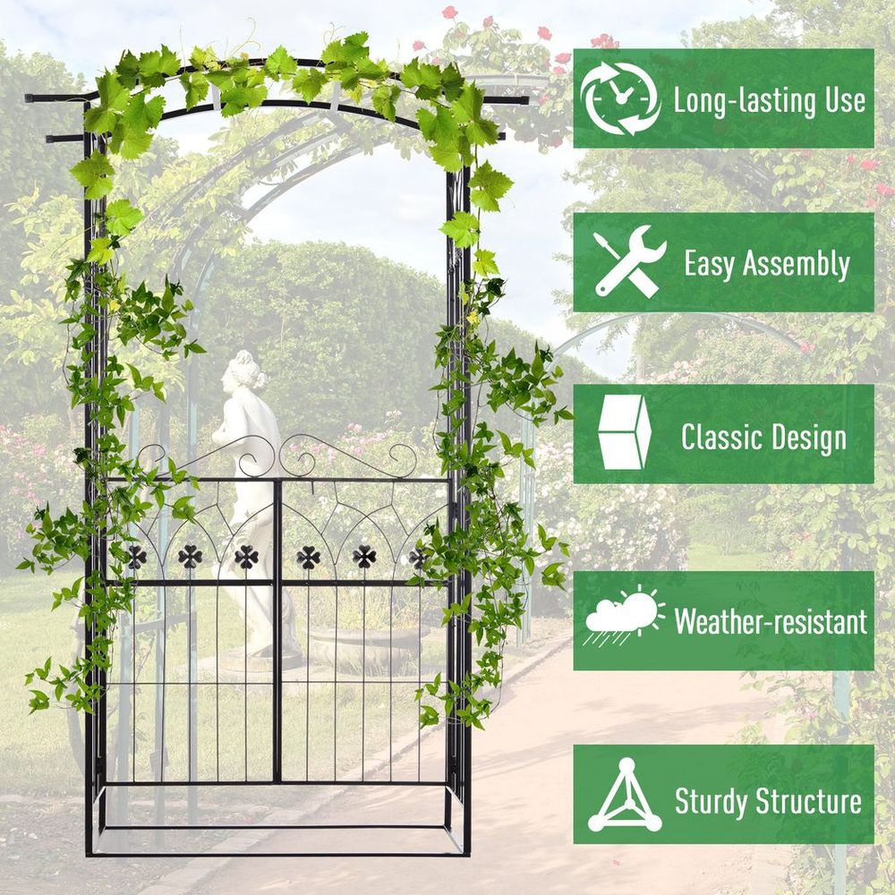 Outsunny Garden Entrance Arch Bench Outdoor Patio Rose Trellis Climbing Plant - SILVIONIX