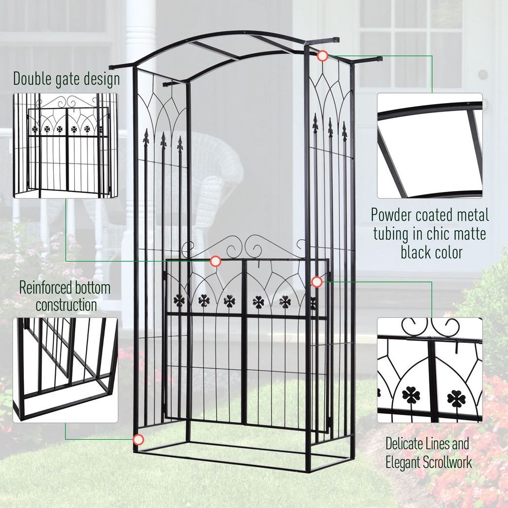 Outsunny Garden Entrance Arch Bench Outdoor Patio Rose Trellis Climbing Plant - SILVIONIX