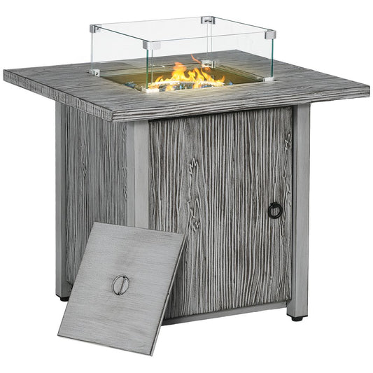 Outsunny Gas Fire Pit Table with 40,000 BTU Burner, Cover, Glass Screen, Grey - SILVIONIX