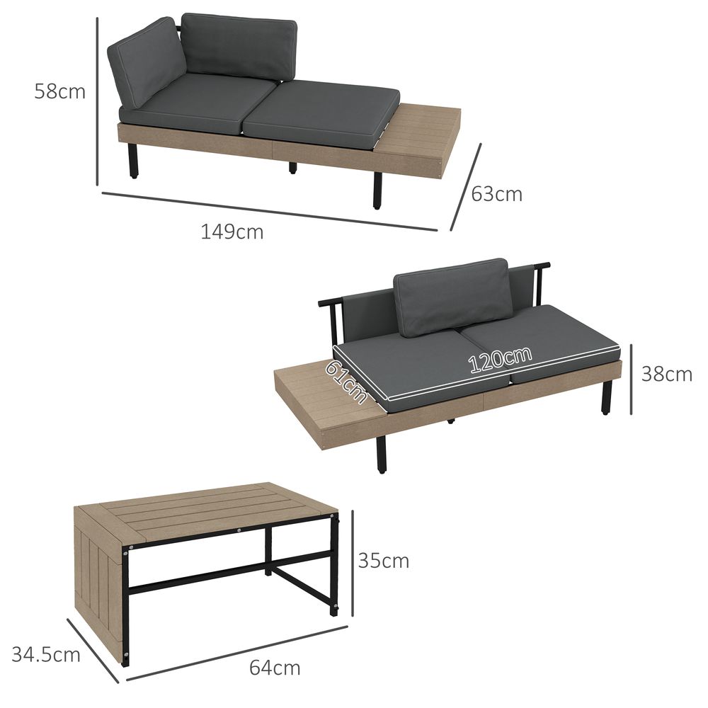 Outsunny HDPE Garden Furniture Sets with Cushions, Table, L - Shaped Sofa, Grey - SILVIONIX