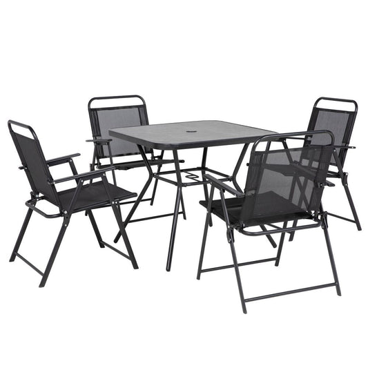 Outsunny Outdoor Dining Set W/ Umbrella Hole Table, Patio Furniture Sets, Black - SILVIONIX