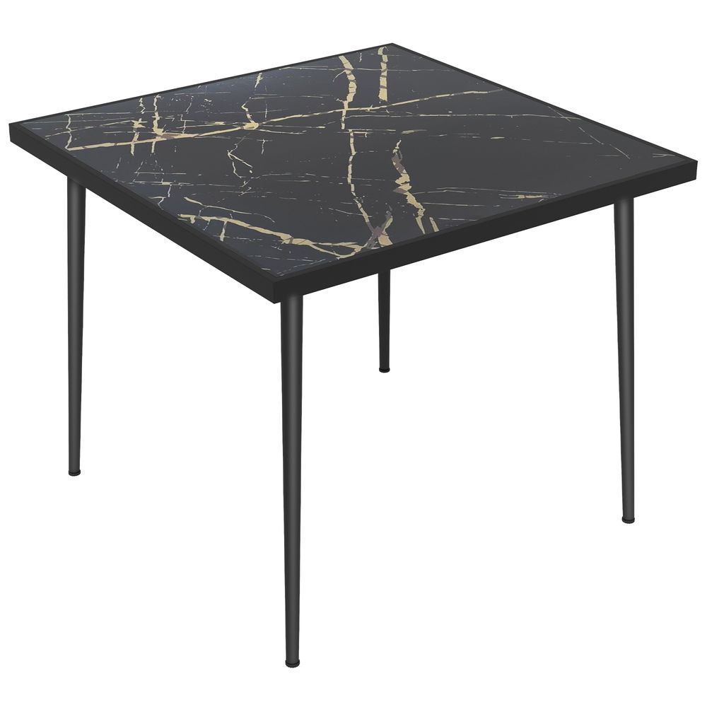 Outsunny Outdoor Dining Table for 4 with Marble Effect Tempered Glass Top Black - SILVIONIX