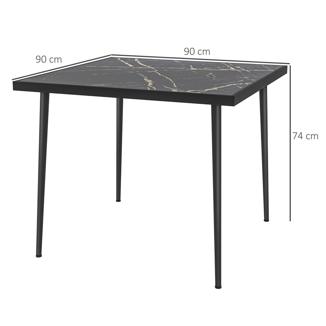 Outsunny Outdoor Dining Table for 4 with Marble Effect Tempered Glass Top Black - SILVIONIX