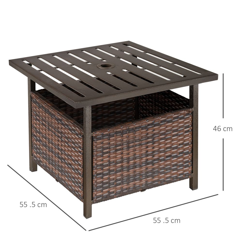 Outsunny Outdoor Rattan Coffee Table w/ Umbrella Hole Fit for Garden Backyard - SILVIONIX