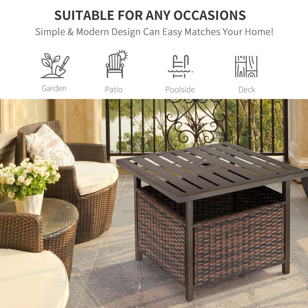 Outsunny Outdoor Rattan Coffee Table w/ Umbrella Hole Fit for Garden Backyard - SILVIONIX