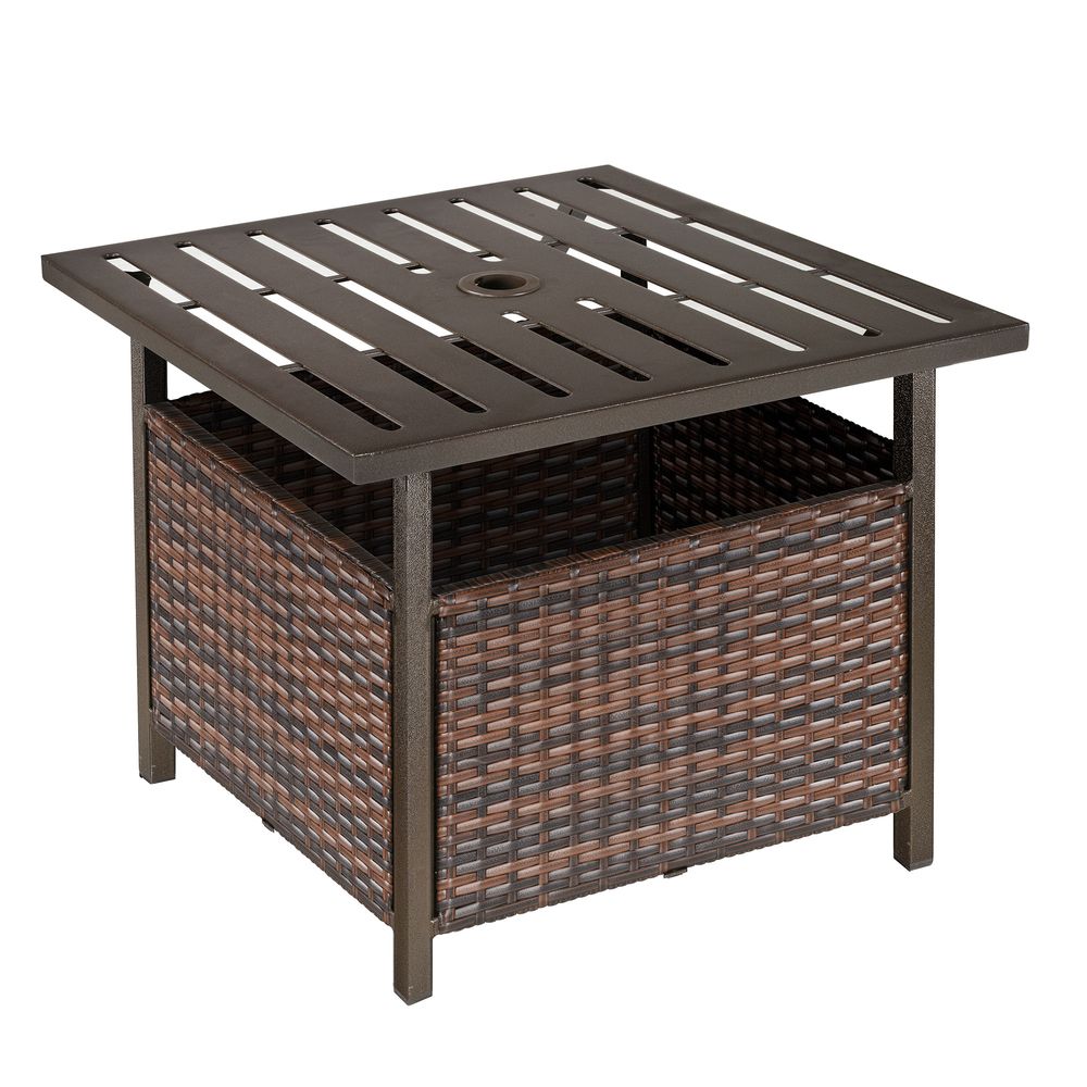 Outsunny Outdoor Rattan Coffee Table w/ Umbrella Hole Fit for Garden Backyard - SILVIONIX