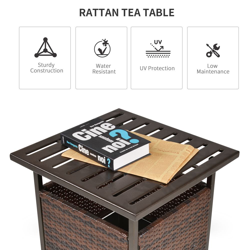 Outsunny Outdoor Rattan Coffee Table w/ Umbrella Hole Fit for Garden Backyard - SILVIONIX