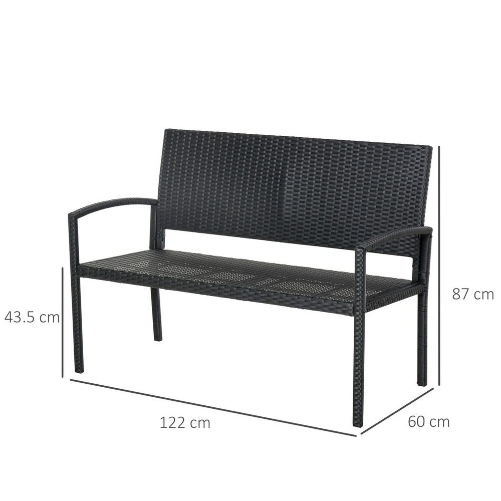 Outsunny Patio Rattan 2 Seater Garden Bench Love Seater Garden Armchair Black - SILVIONIX