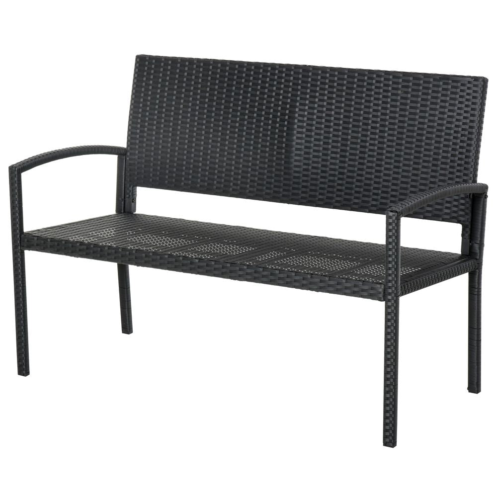 Outsunny Patio Rattan 2 Seater Garden Bench Love Seater Garden Armchair Black - SILVIONIX