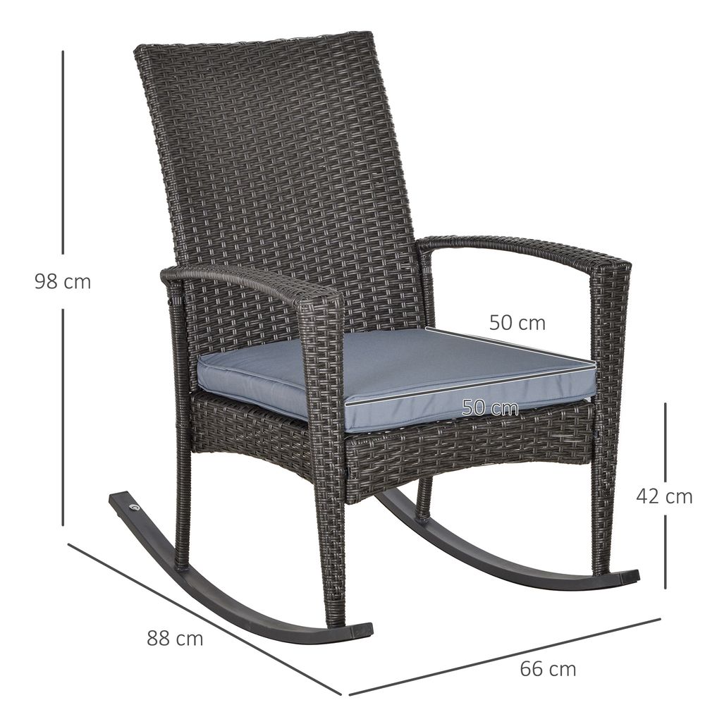 Outsunny PE Rattan Outdoor Garden Rocking Chair w/ Cushion Grey - SILVIONIX