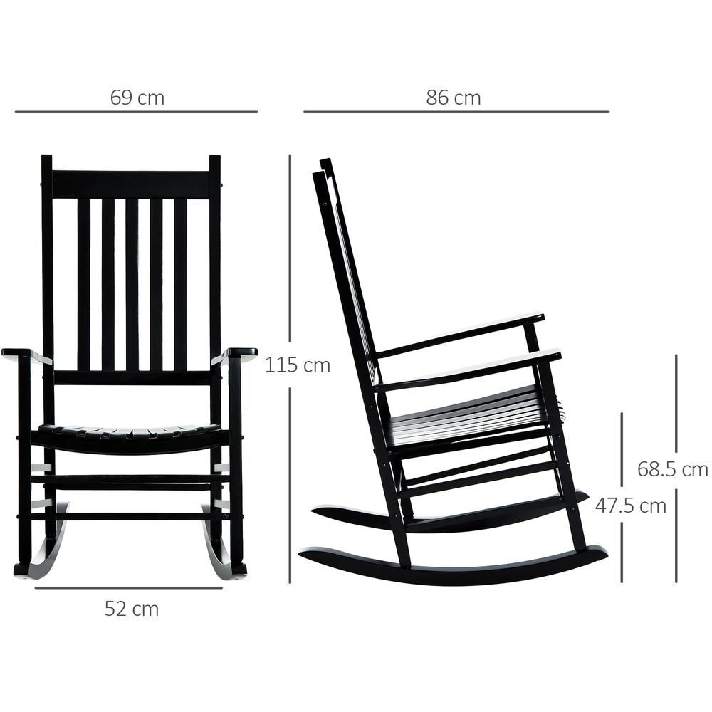 Outsunny Porch Rocking Chair, Poplar Wood, 69Wx86Dx115H cm - Black - SILVIONIX