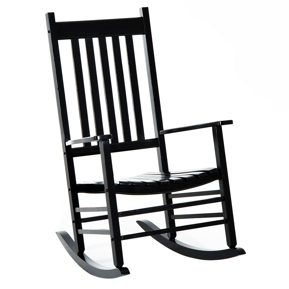 Outsunny Porch Rocking Chair, Poplar Wood, 69Wx86Dx115H cm - Black - SILVIONIX