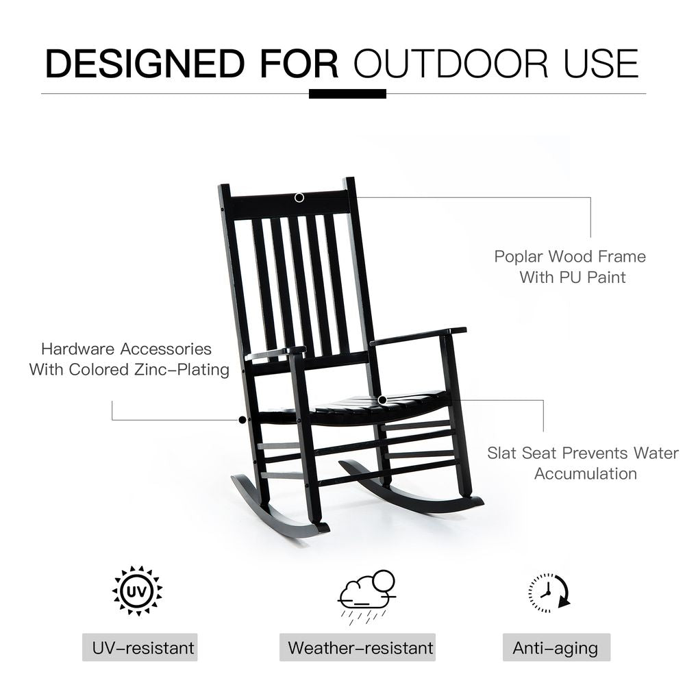 Outsunny Porch Rocking Chair, Poplar Wood, 69Wx86Dx115H cm - Black - SILVIONIX