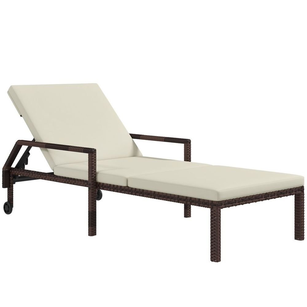 Outsunny Rattan Wicker Chaise Sun Lounger Garden w/ Adjustable Backrest & Wheels - SILVIONIX