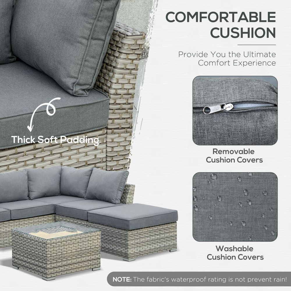 Patio PE Rattan Sofa Sectional Conversation Furniture Set w/ Ice Bucket - SILVIONIX