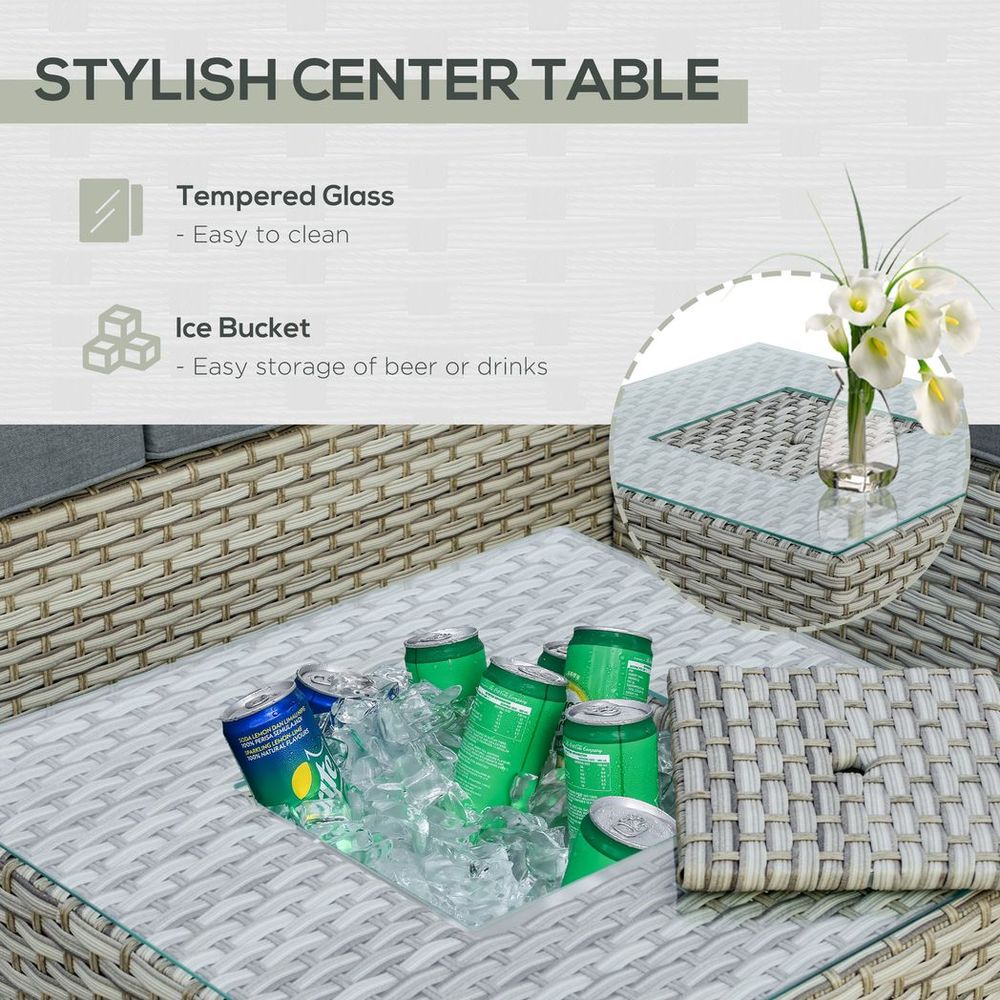 Patio PE Rattan Sofa Sectional Conversation Furniture Set w/ Ice Bucket - SILVIONIX