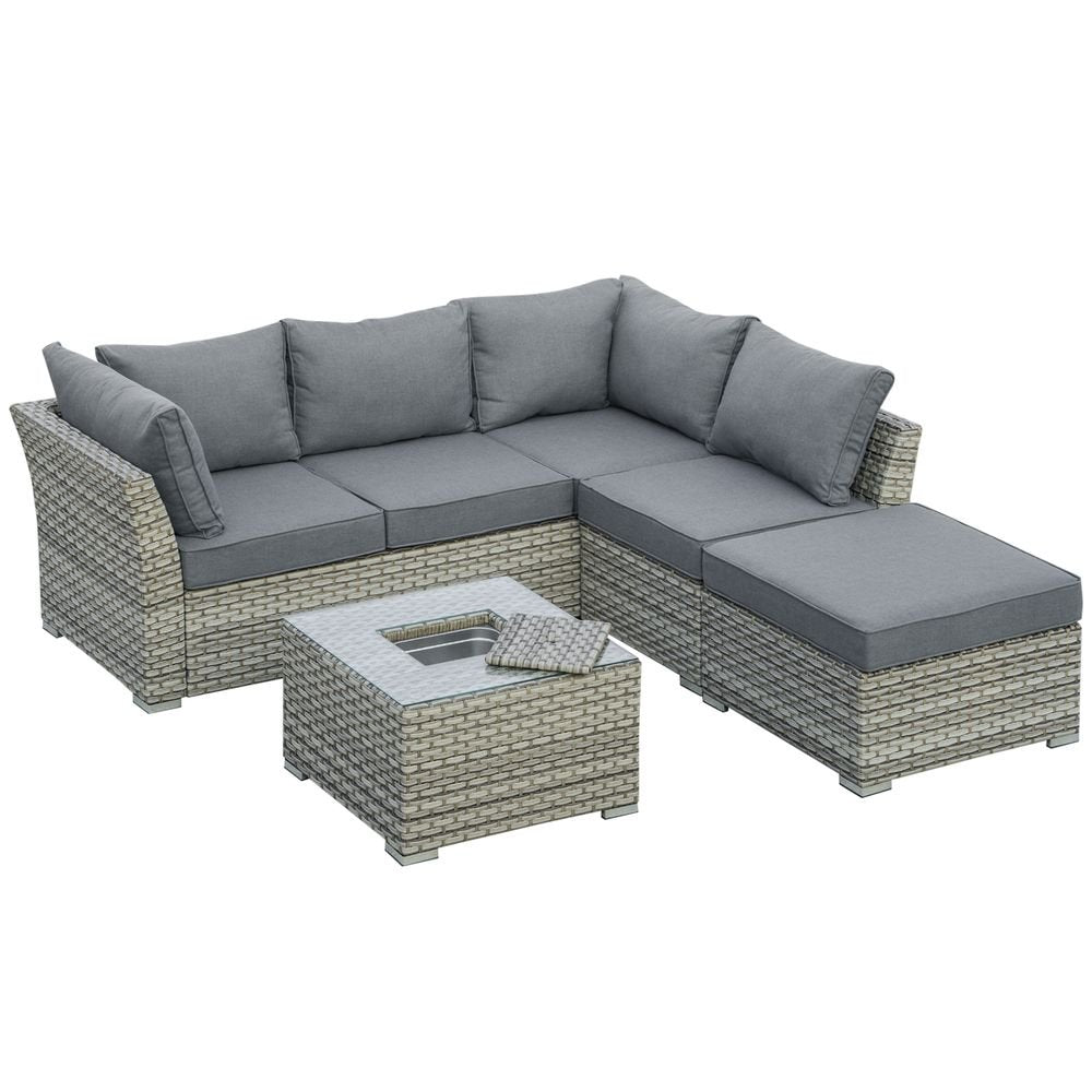 Patio PE Rattan Sofa Sectional Conversation Furniture Set w/ Ice Bucket - SILVIONIX