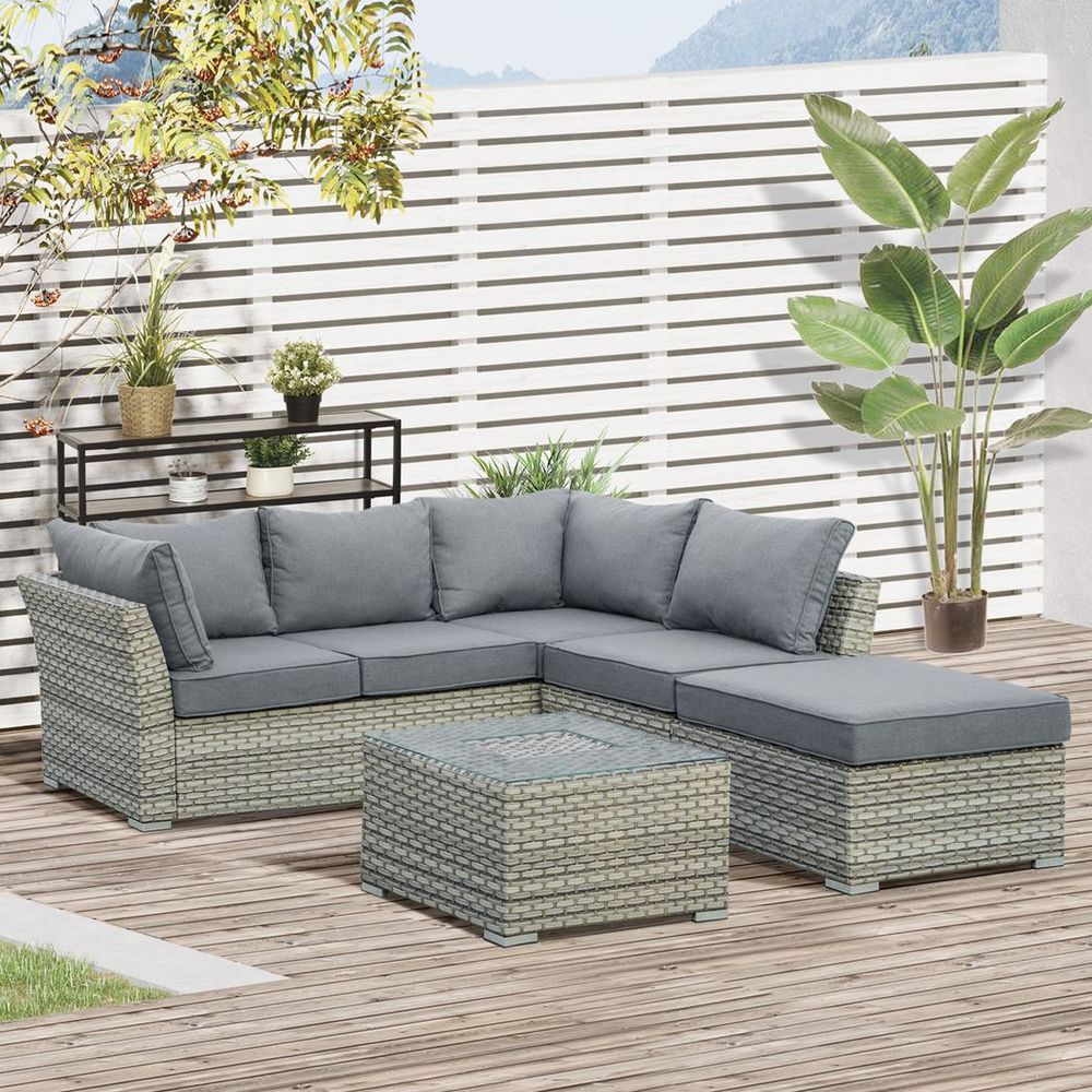 Patio PE Rattan Sofa Sectional Conversation Furniture Set w/ Ice Bucket - SILVIONIX