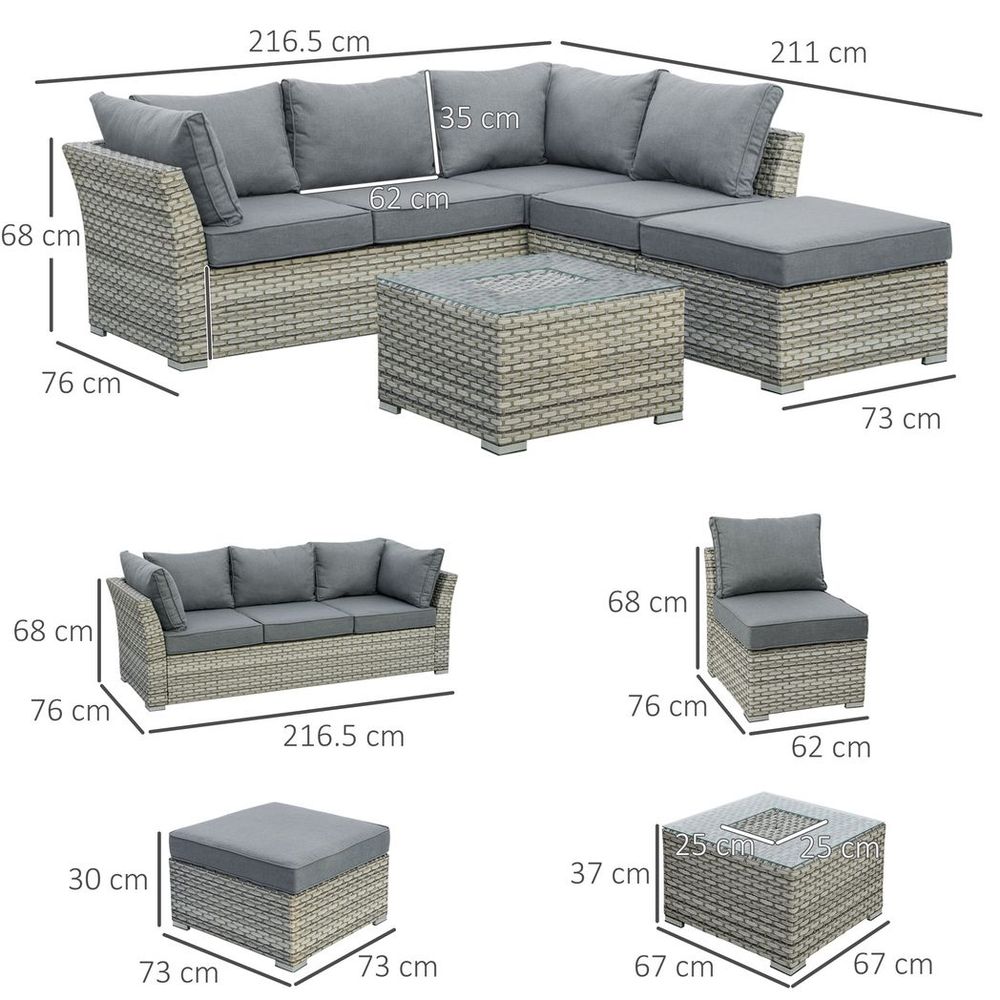 Patio PE Rattan Sofa Sectional Conversation Furniture Set w/ Ice Bucket - SILVIONIX