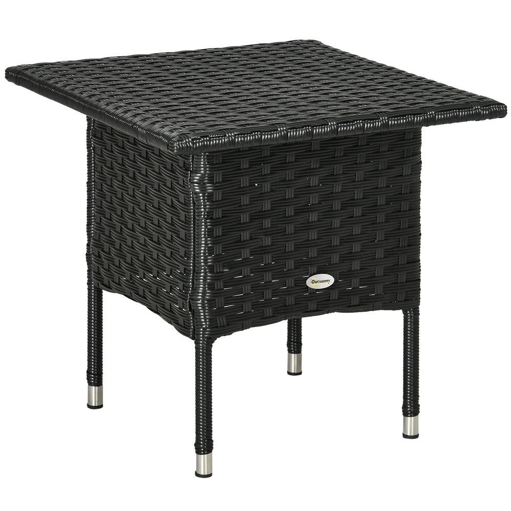 PE Rattan Outdoor Coffee Table, Rattan Side Table for Patio, Garden, Black - SILVIONIX